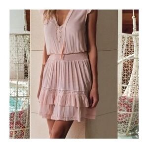 Melissa Odabash Skyler Beach Dress Pink Smocked Waist Tassel Mini Cover-Up Small